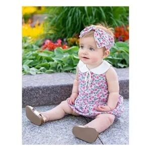 Mabel + Honey‎ willow bubble romper Peter Pan collar floral girls size 3 mo